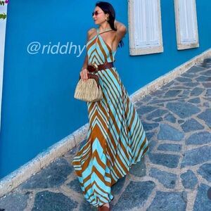 Mango printed satin stripe dress NWT